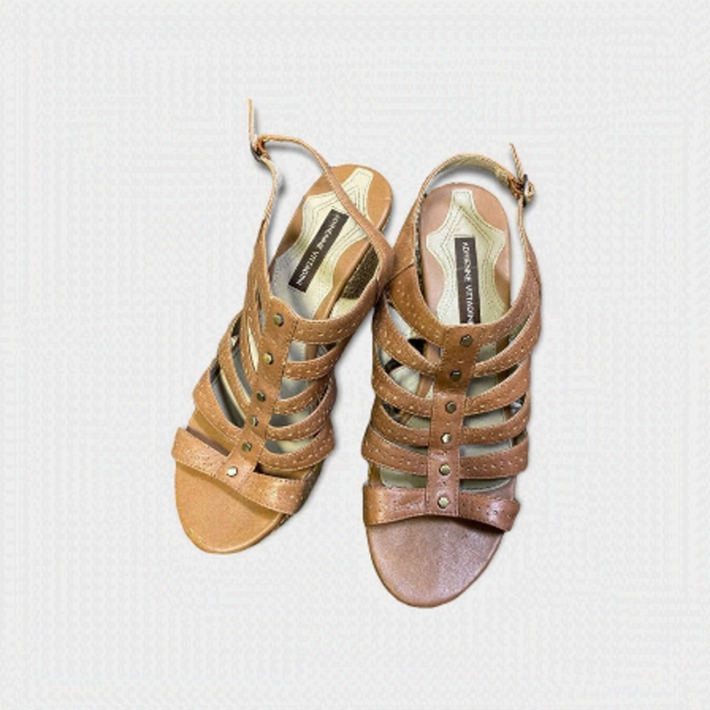 𝅺ADDRIENNE VITTADINI | Tan Leather Opened Toed Wedge Heels